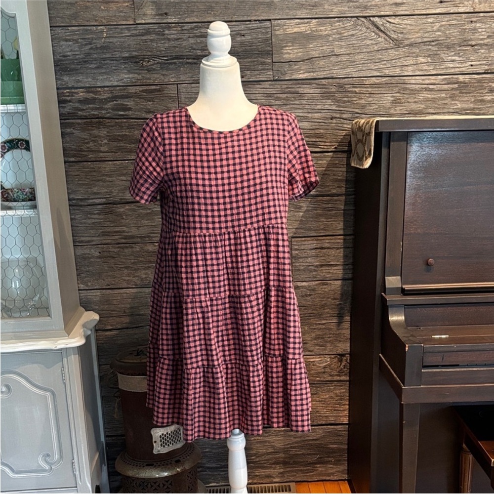 Pink and Navy Gingham Mini Dress